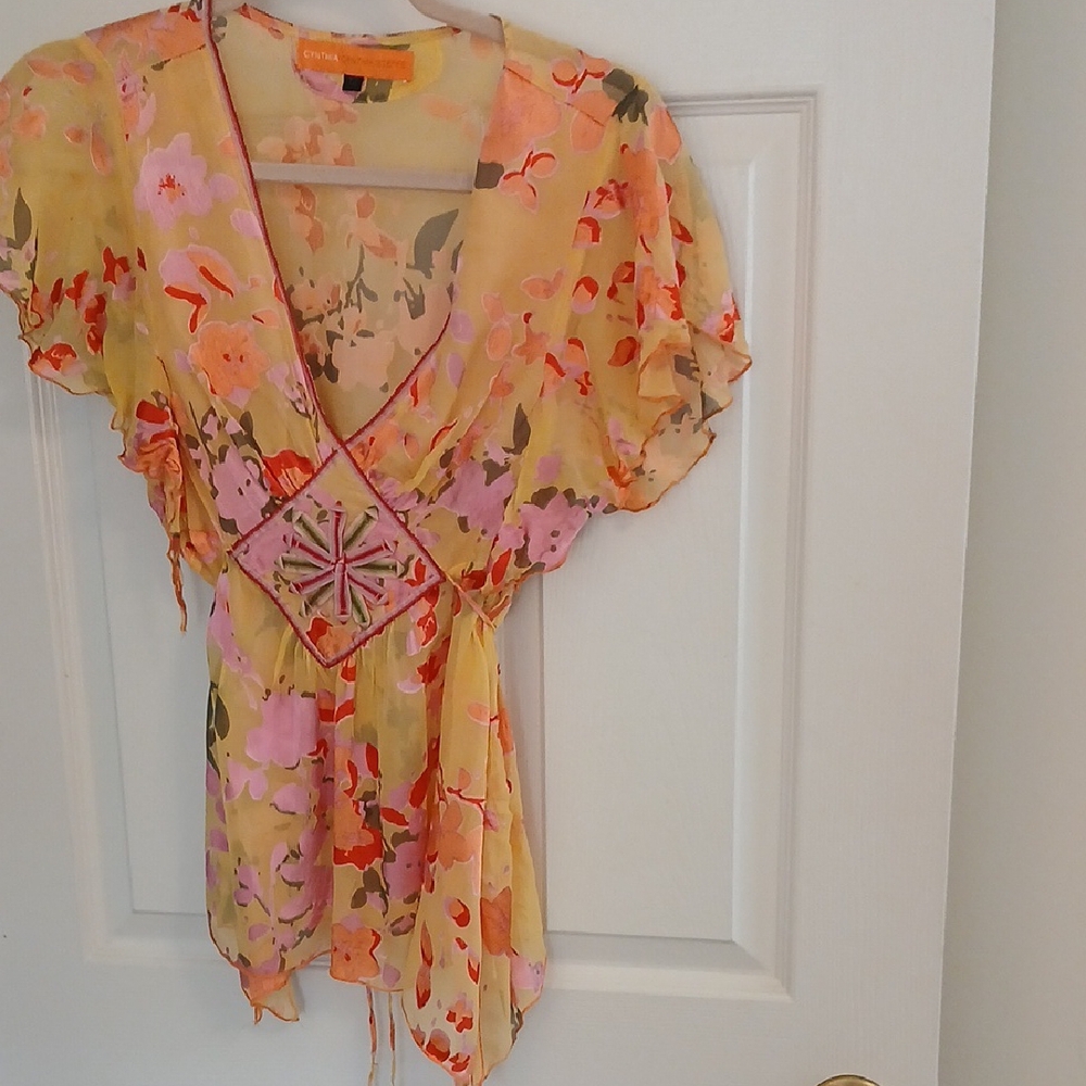 Floral Yellow and Pink Women's Top